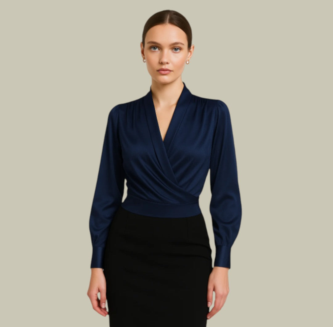 Satin Wrap-Front Blouse