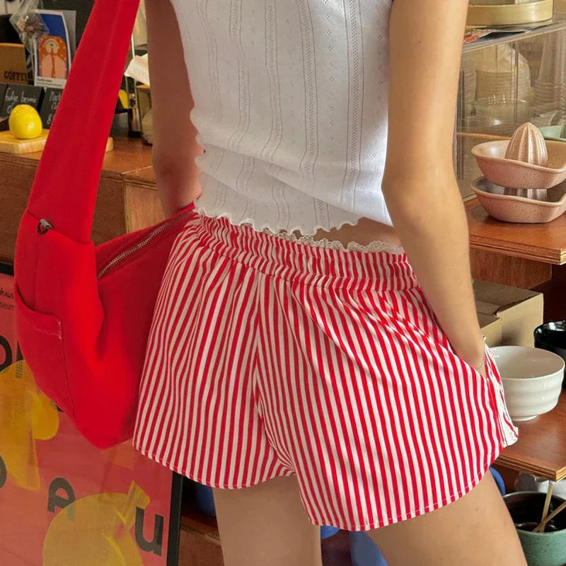 Striped Lace Trim Boxer Shorts