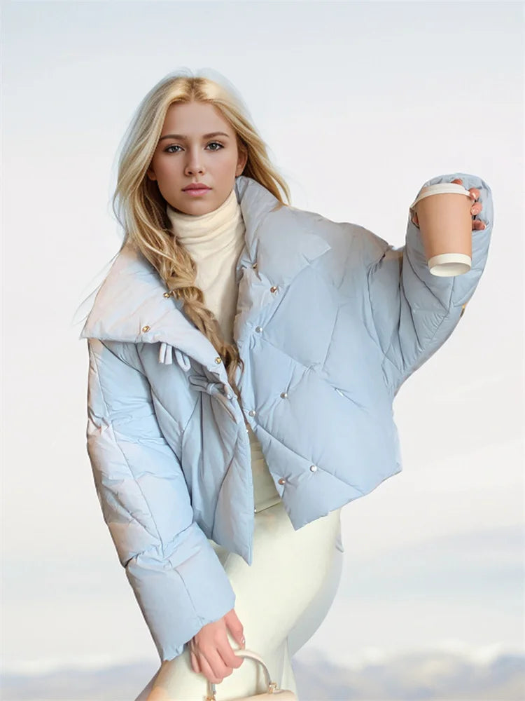 Cropped Bow Puffer Jacket