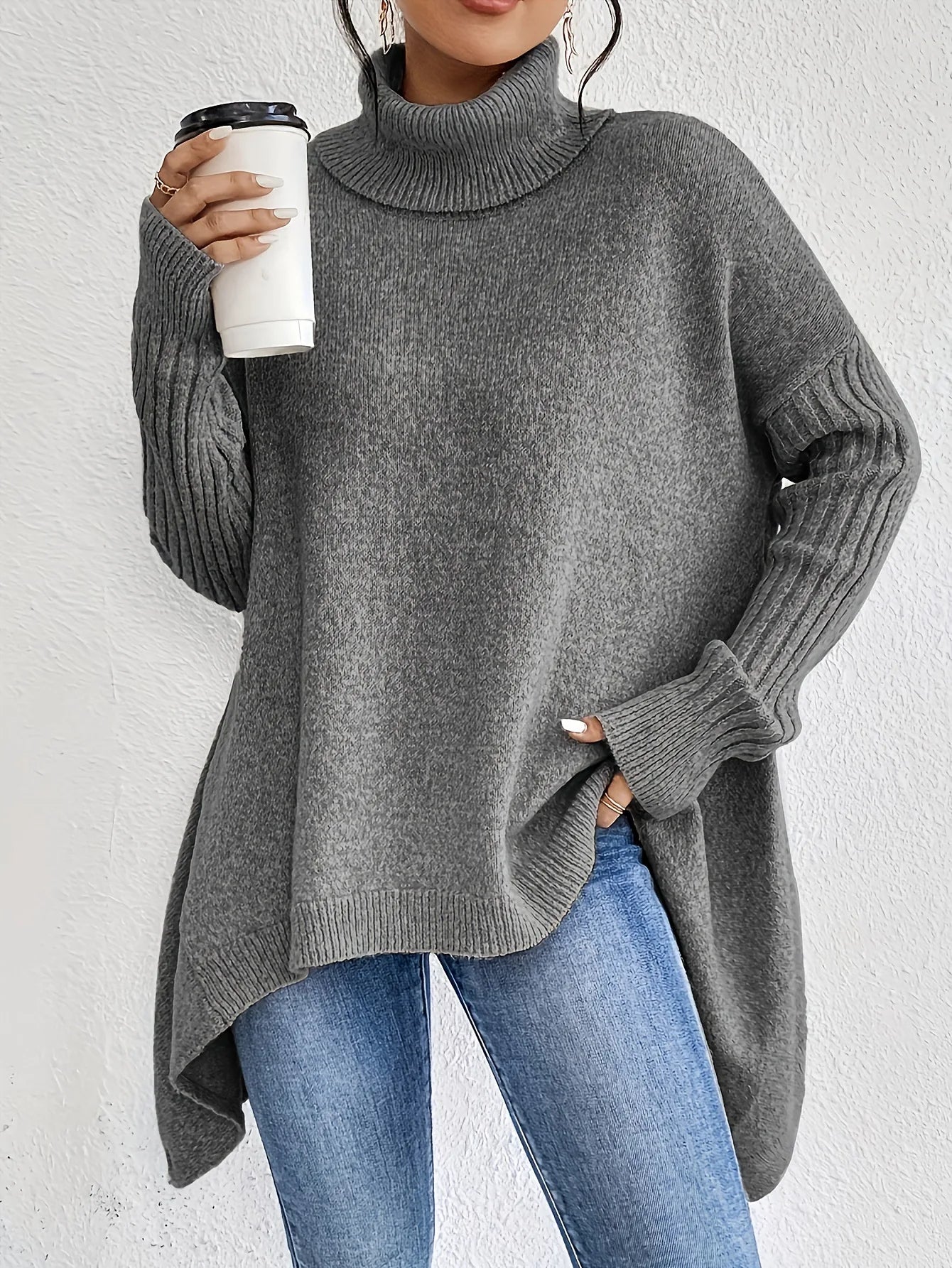 Oversized Asymmetric Turtleneck Sweater