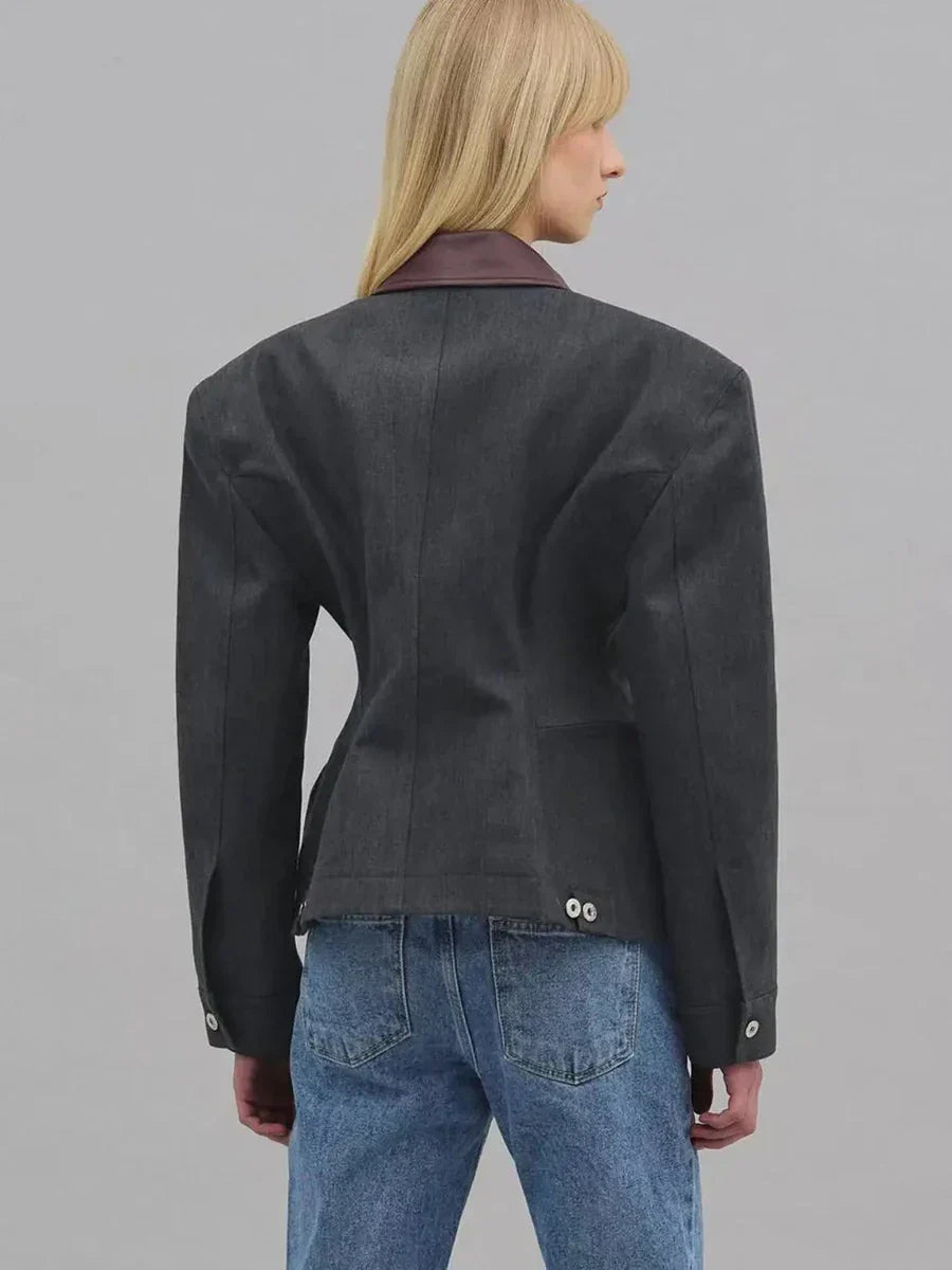 Contrast Collar Tailored Zip Jacket