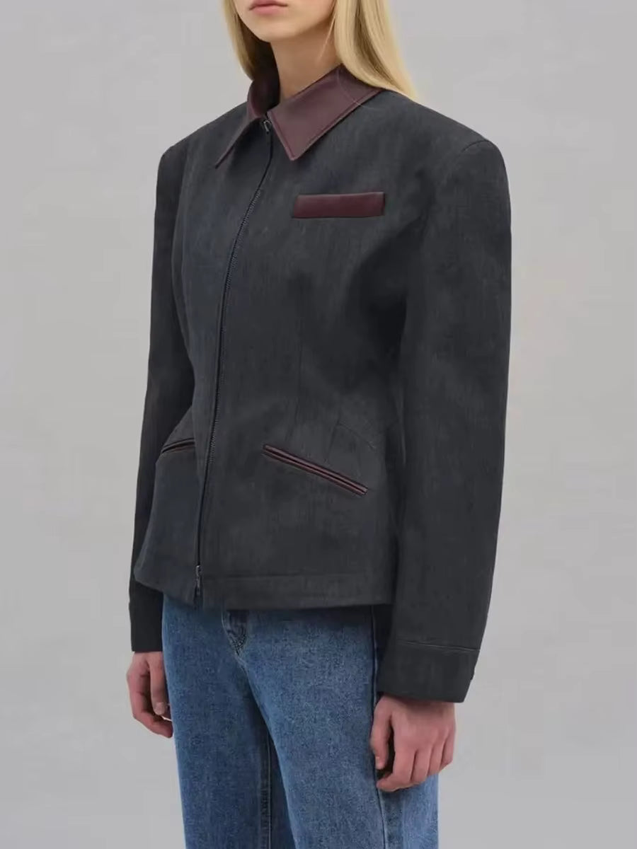 Contrast Collar Tailored Zip Jacket
