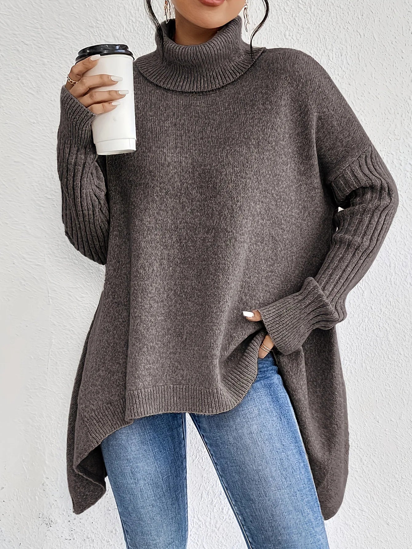 Oversized Asymmetric Turtleneck Sweater