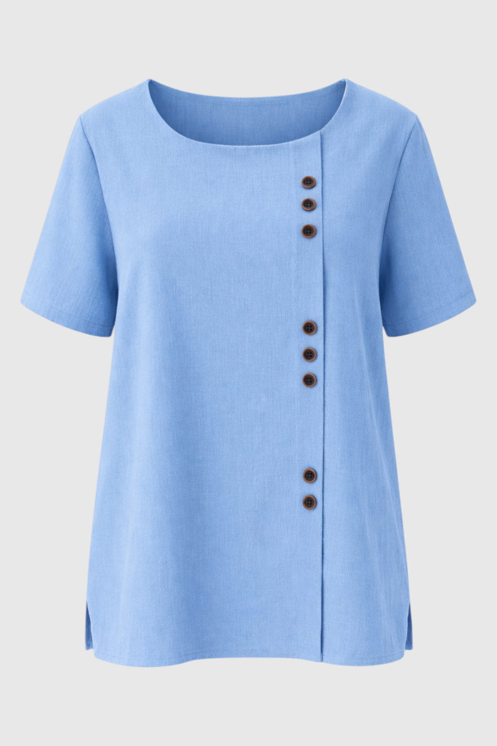 Short Sleeve Linen Button Blouse