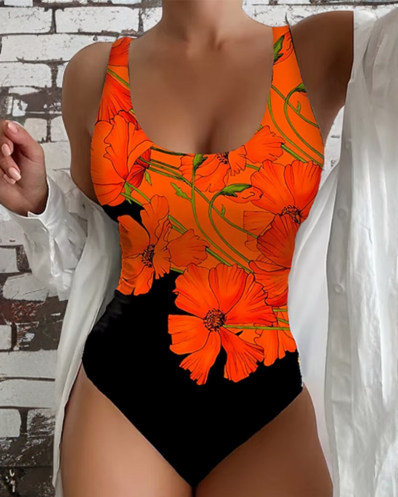 Floral Plunge One-Piece Swimsuit