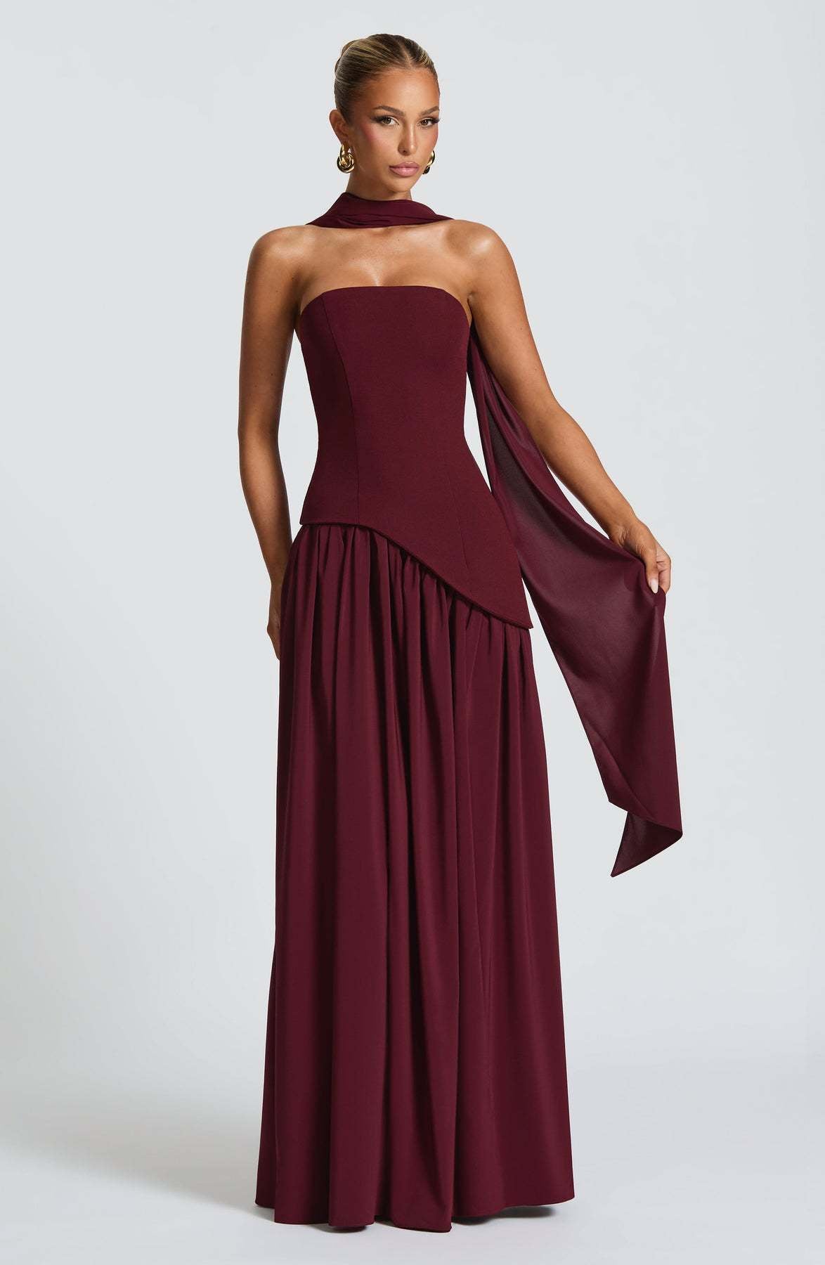 Strapless High Slit Scarf Maxi Dress