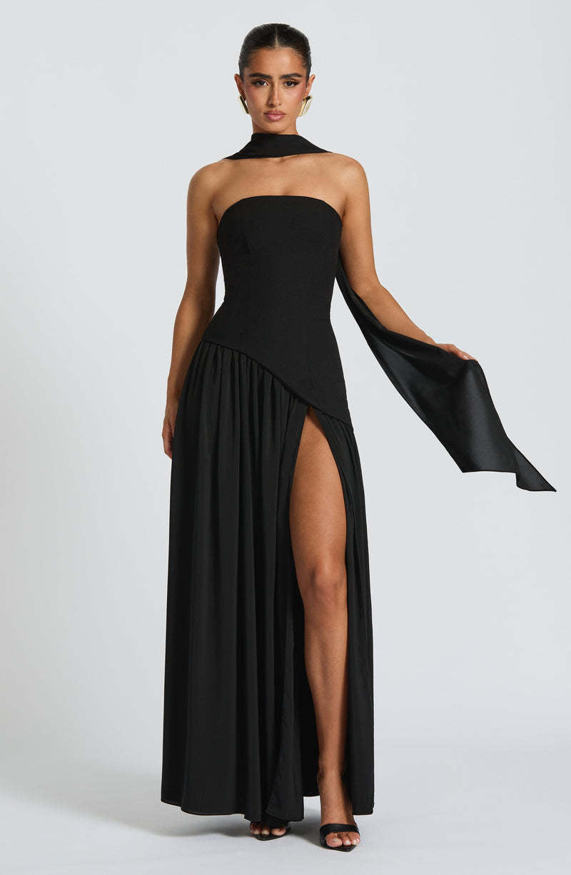 Strapless High Slit Scarf Maxi Dress