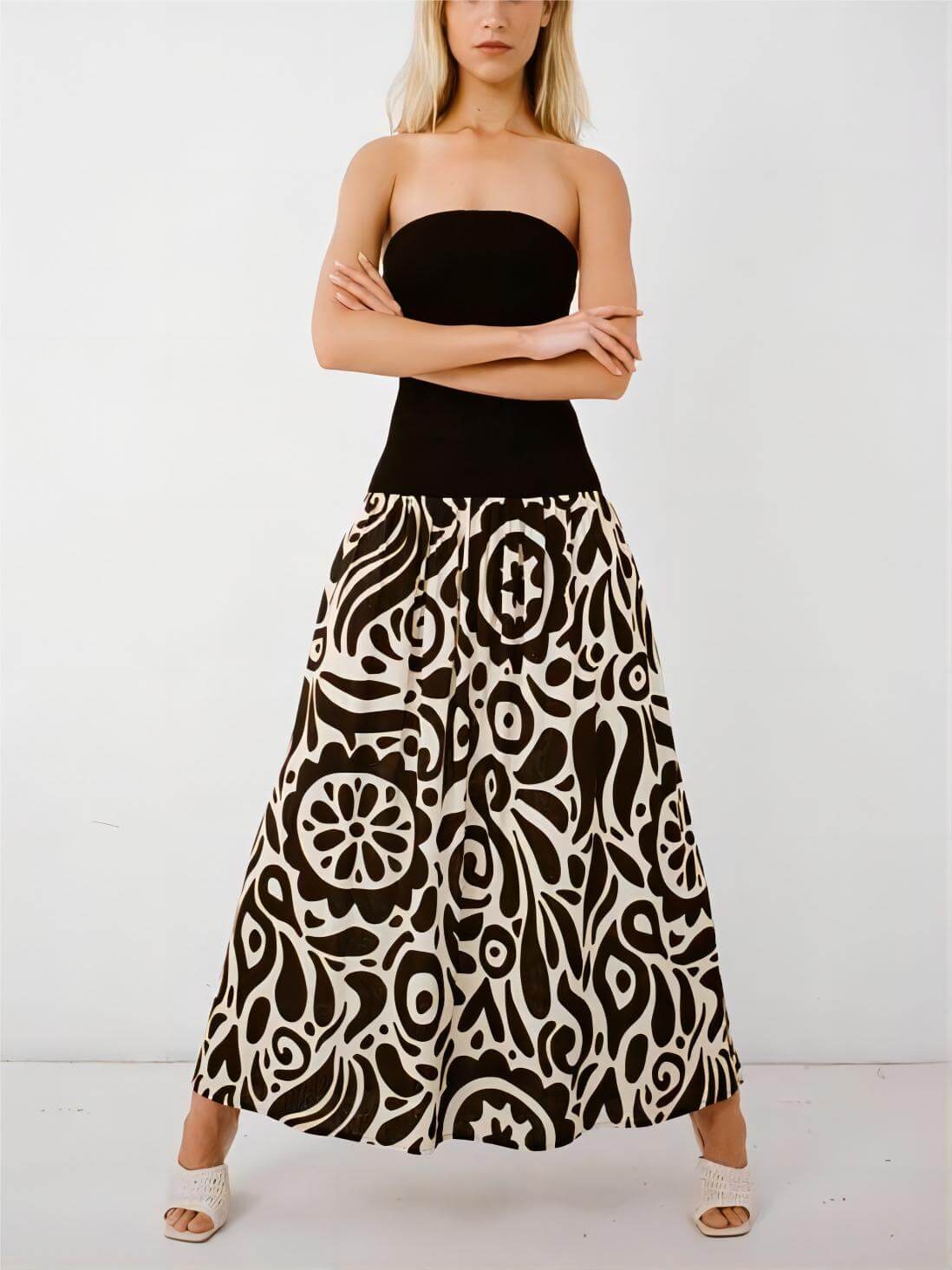 Strapless Floral Print Maxi Dress