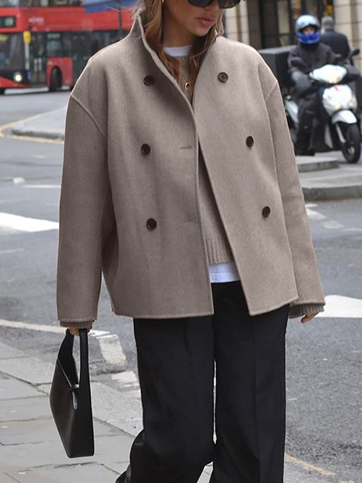 Cropped Double Breasted Wool Coat