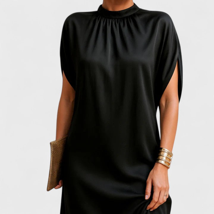 Satin Mock Neck Split Sleeve Mini Dress