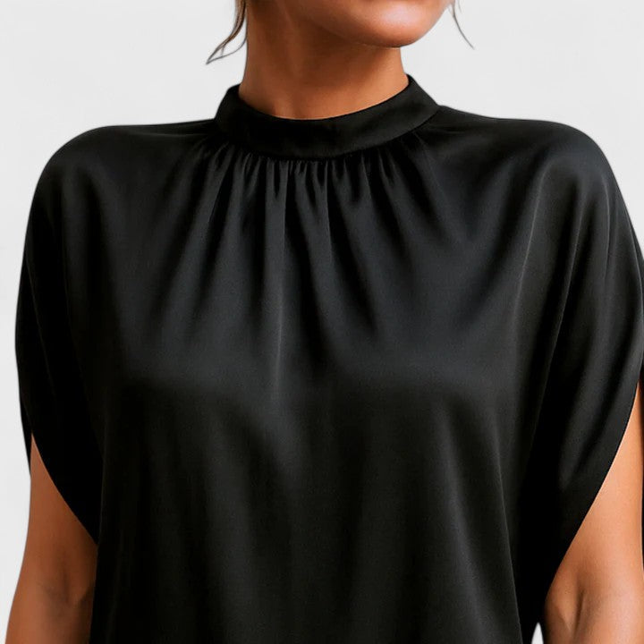 Satin Mock Neck Split Sleeve Mini Dress