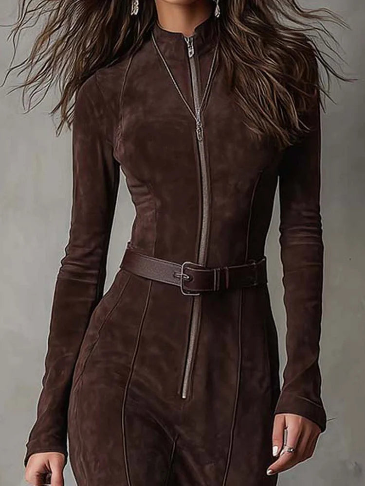 Suede-Effect Maxi Dress