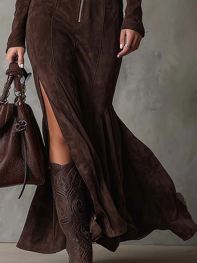 Suede-Effect Maxi Dress