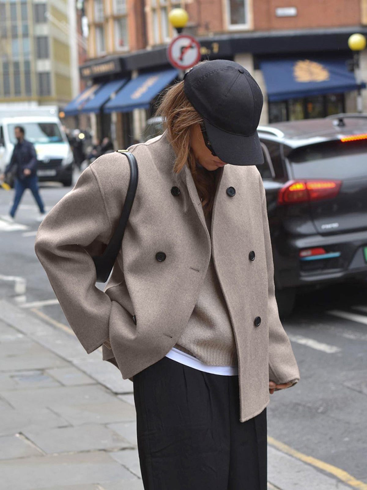 Cropped Double Breasted Wool Coat
