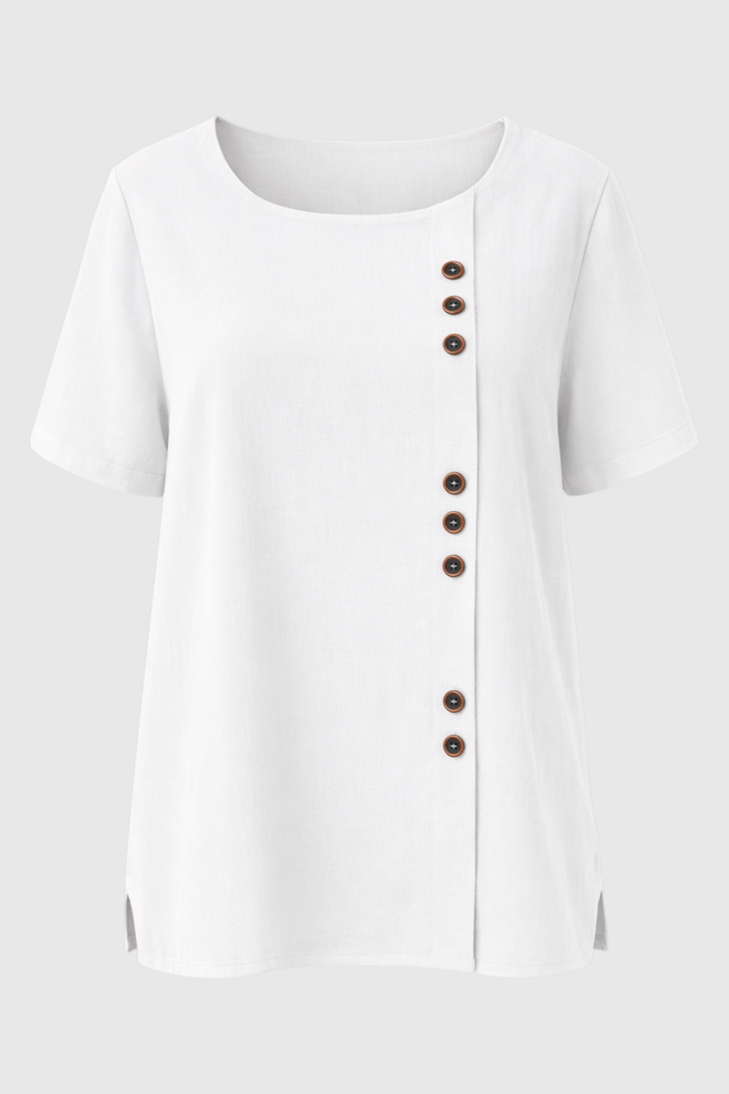 Short Sleeve Linen Button Blouse