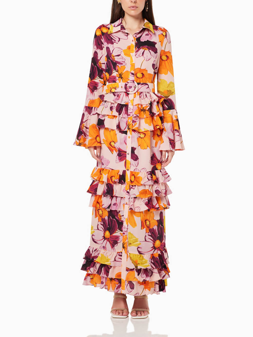 Ruffle Tiered Shirt Maxi Dress