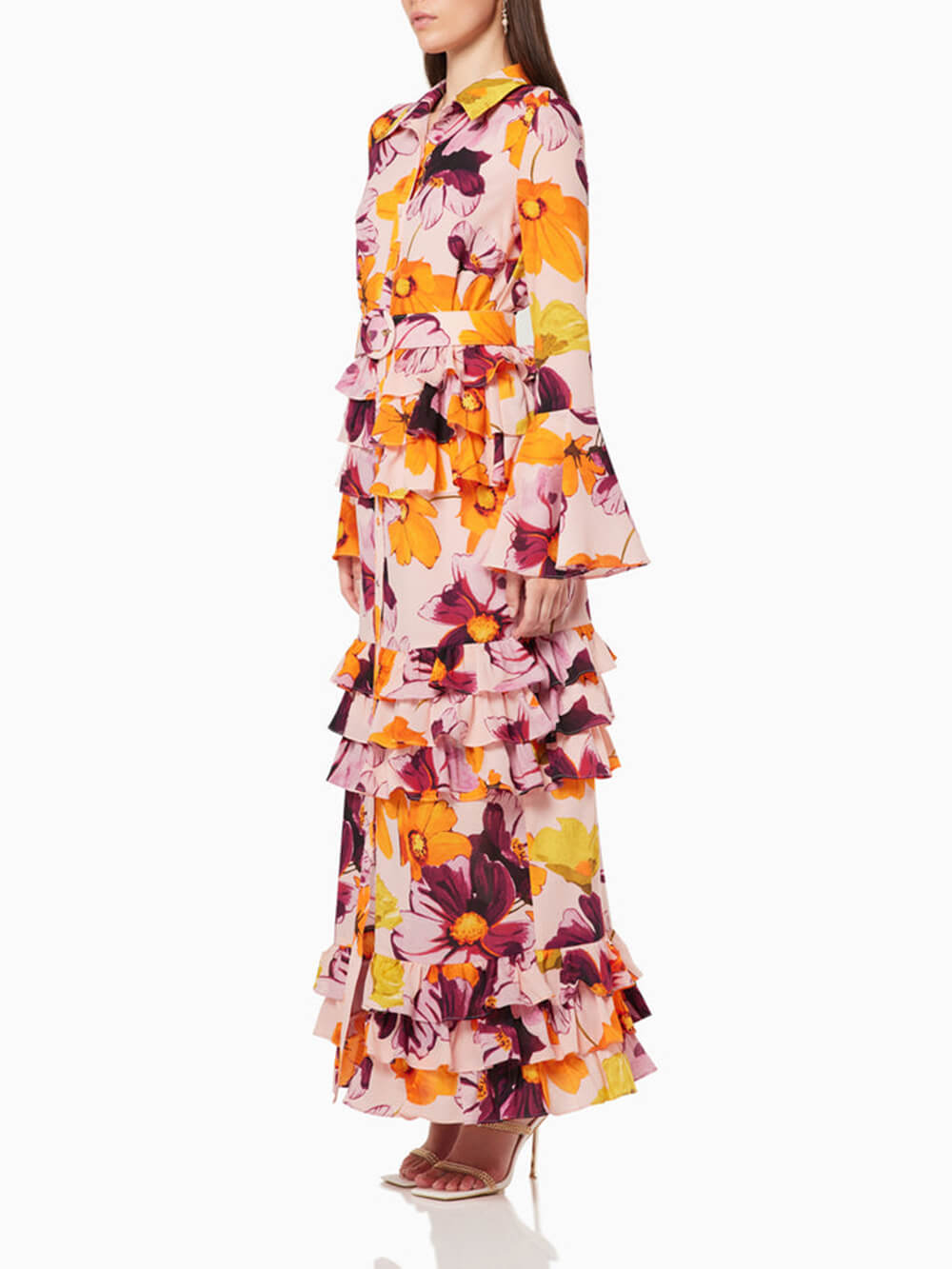 Ruffle Tiered Shirt Maxi Dress