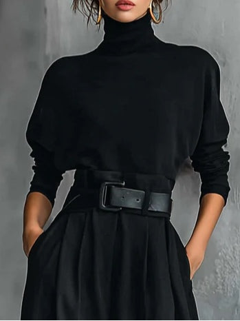 Turtleneck Barrel-Leg Trouser Set