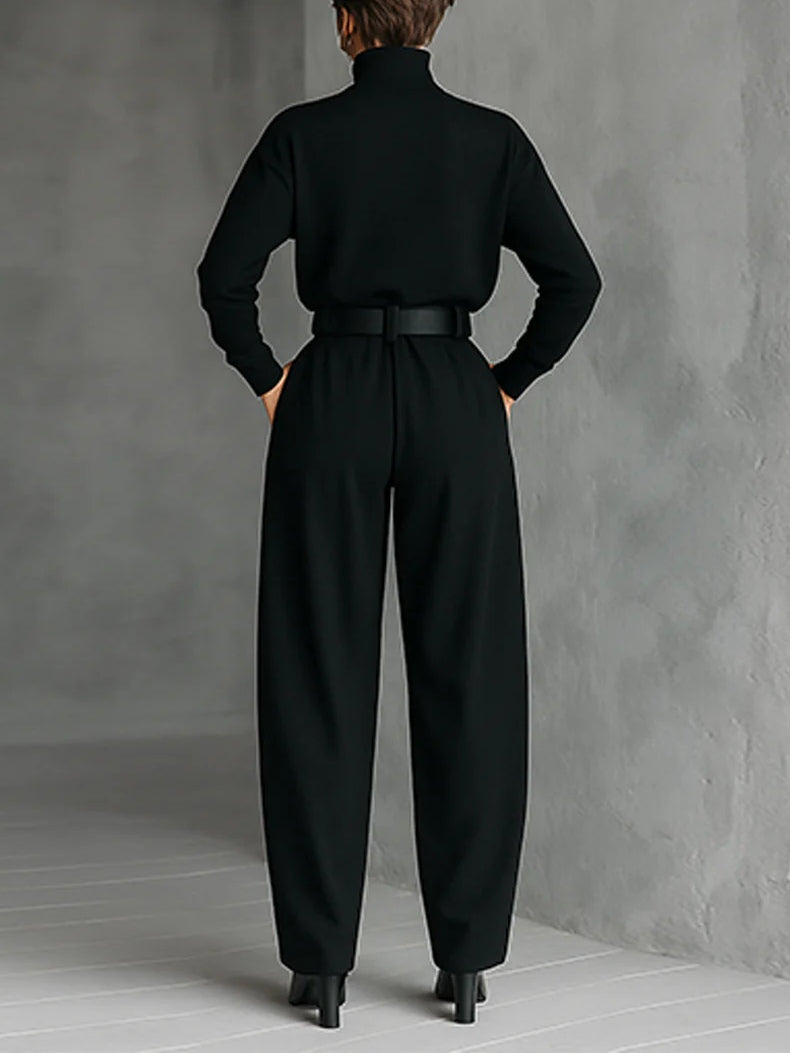 Turtleneck Barrel-Leg Trouser Set
