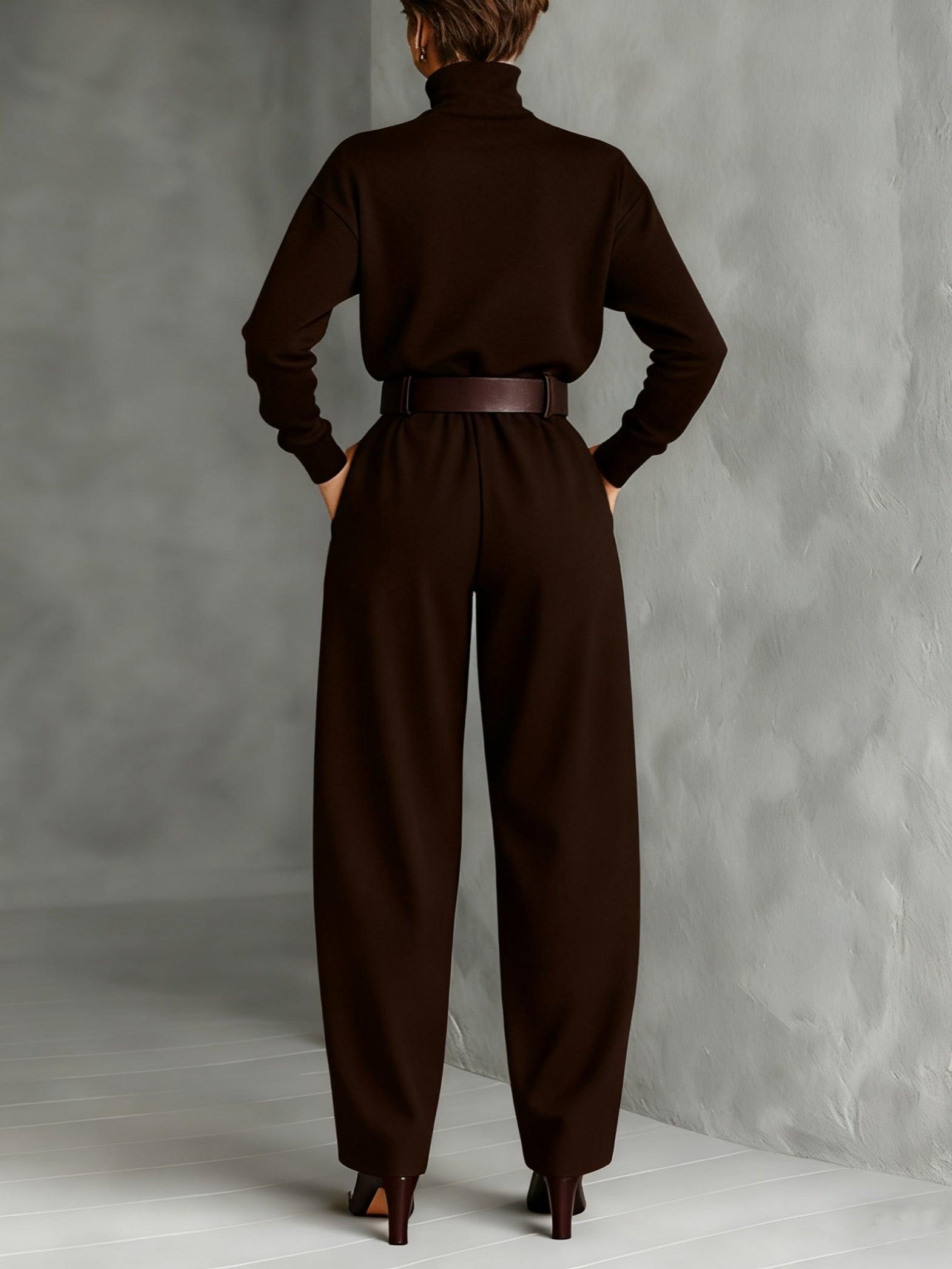 Turtleneck Barrel-Leg Trouser Set