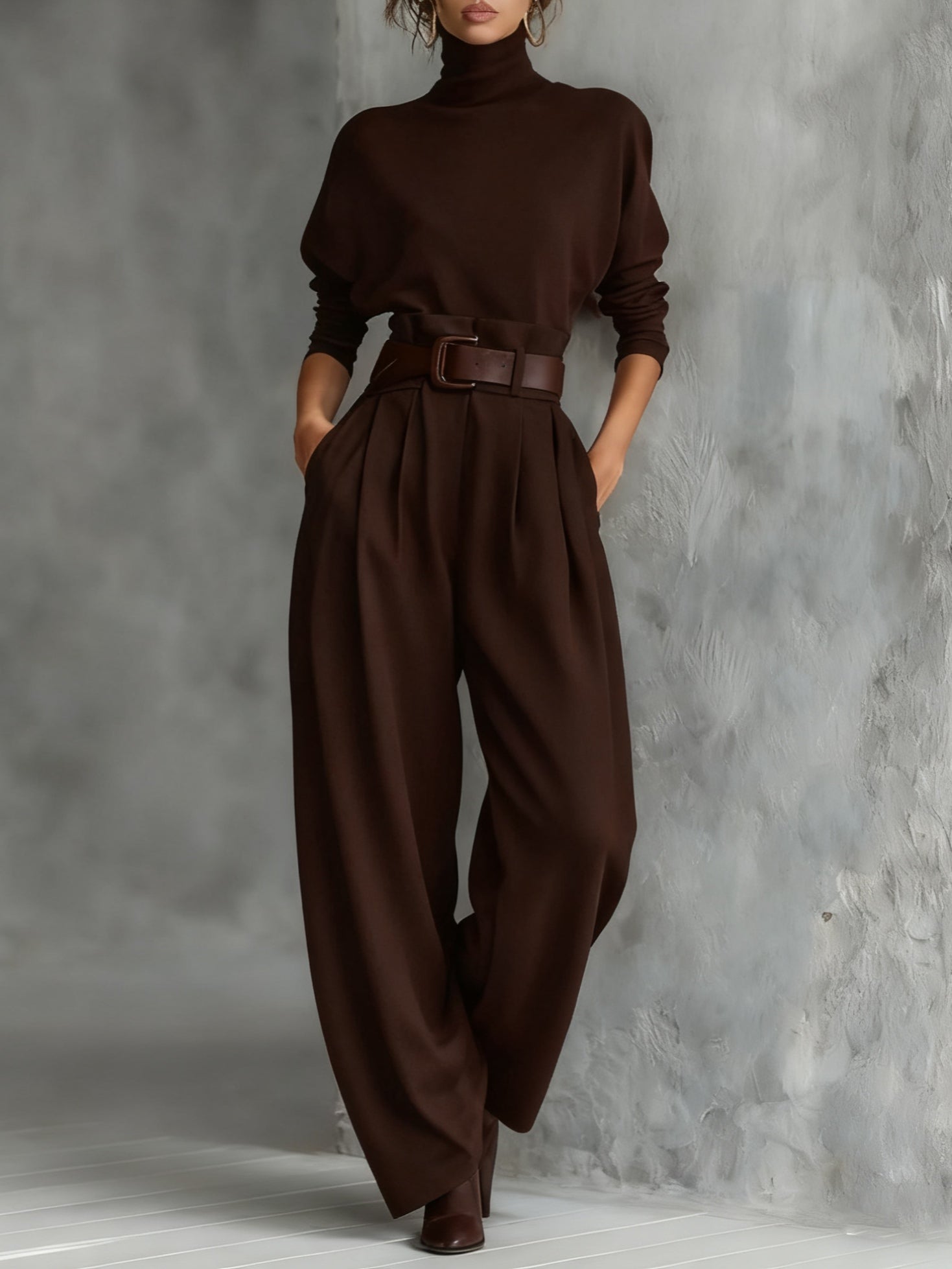 Turtleneck Barrel-Leg Trouser Set