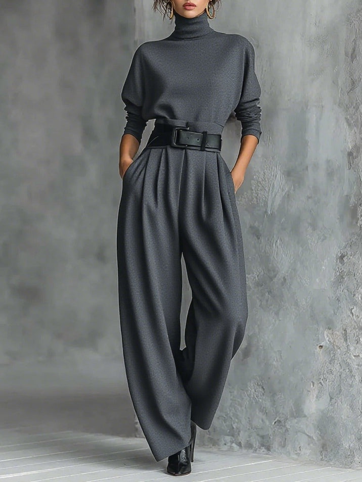 Turtleneck Barrel-Leg Trouser Set