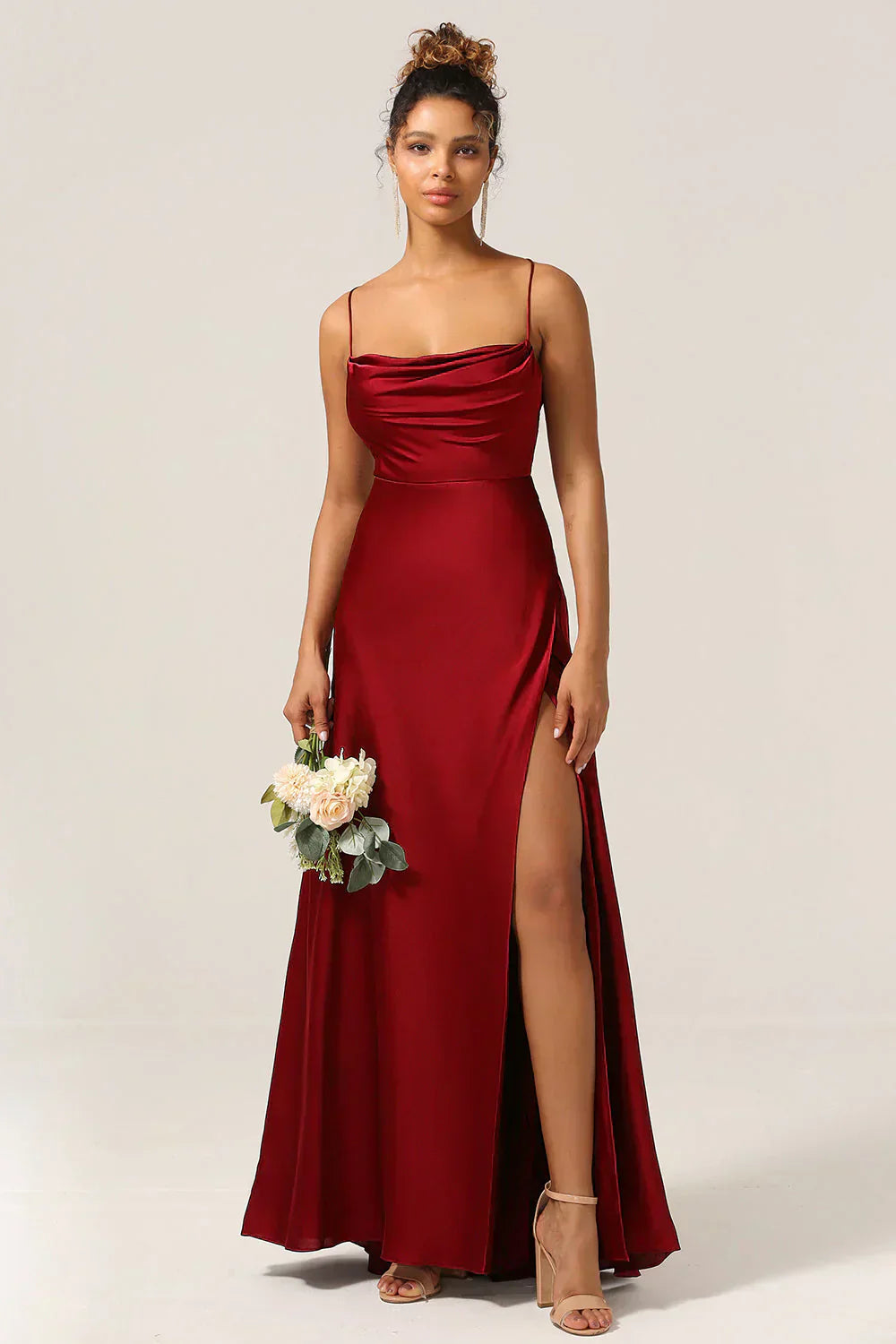 Cowl Neck Satin Maxi Dress