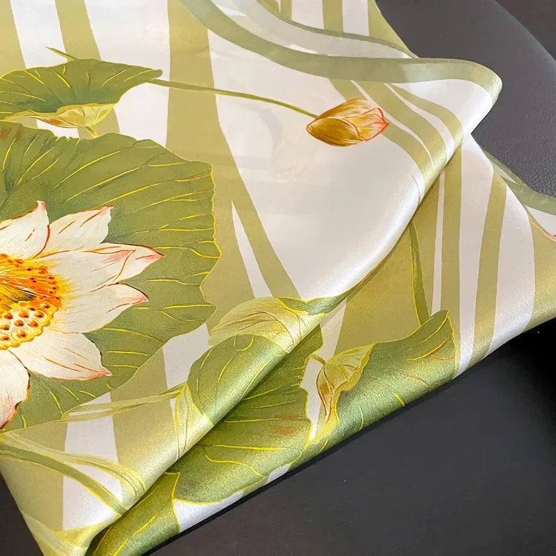 Sage Lotus Print Square Scarf