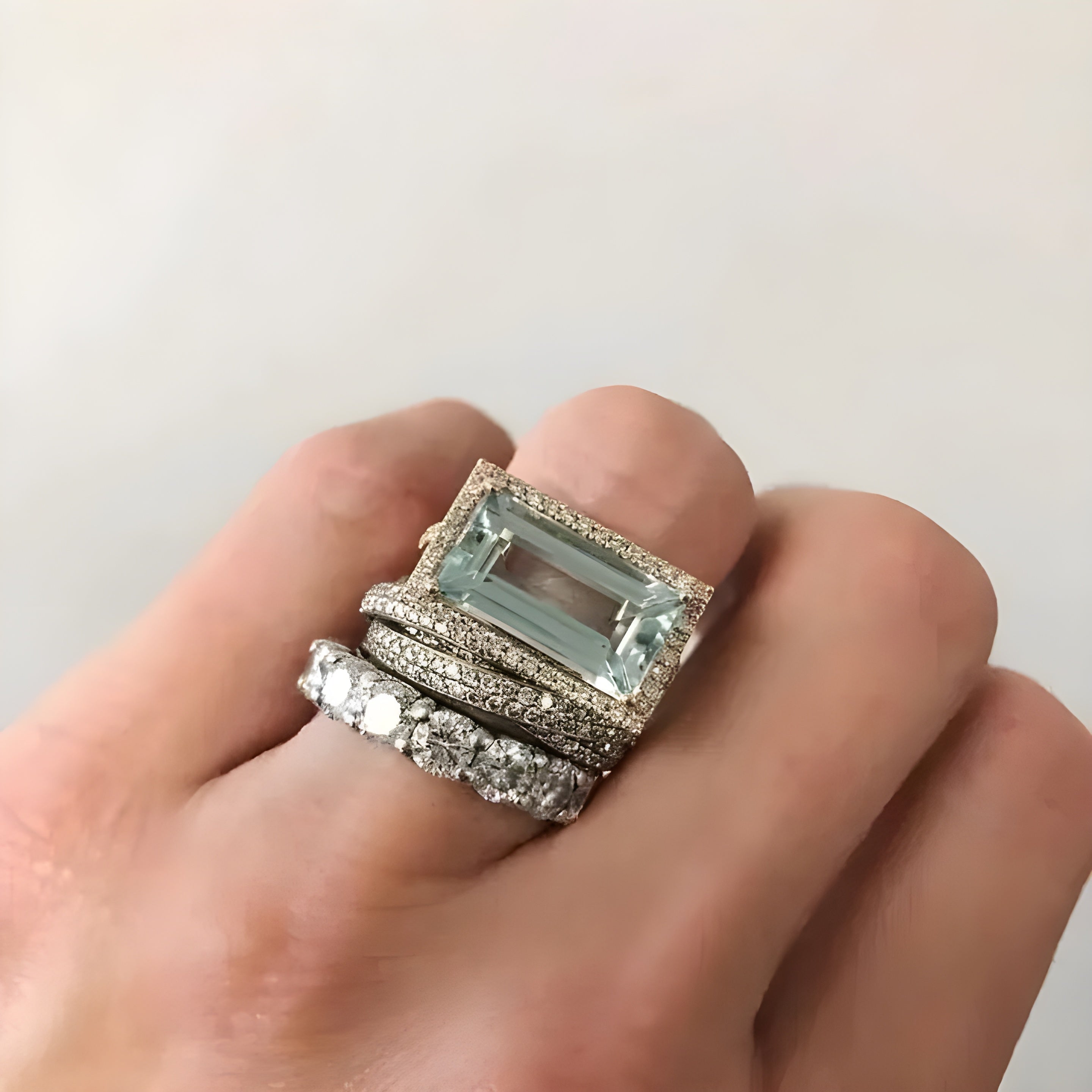 Emerald-Cut Crystal Ring Set