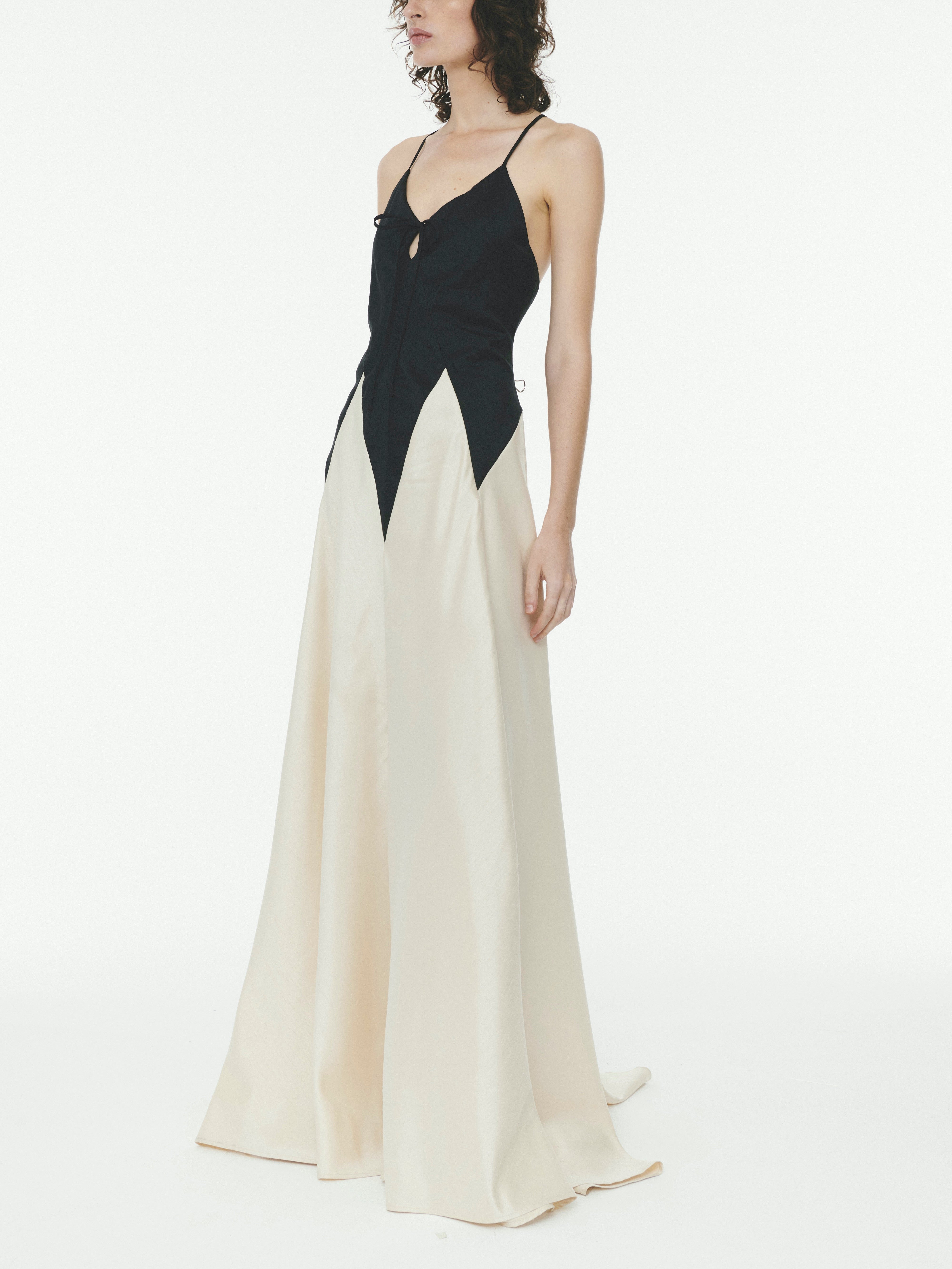 Contrast Stitch Halter Maxi Dress