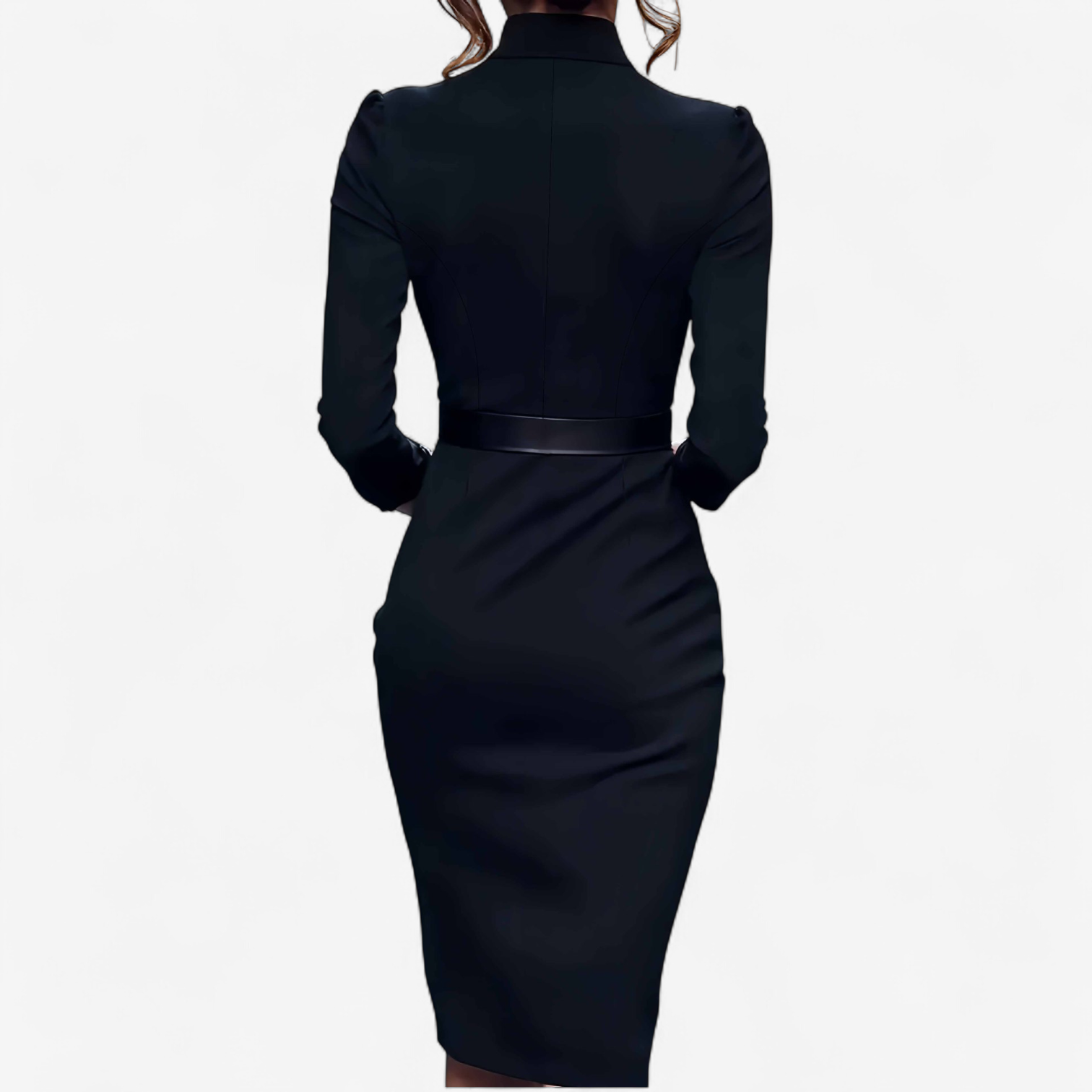 Belted Gold-Buckle Pencil Dress