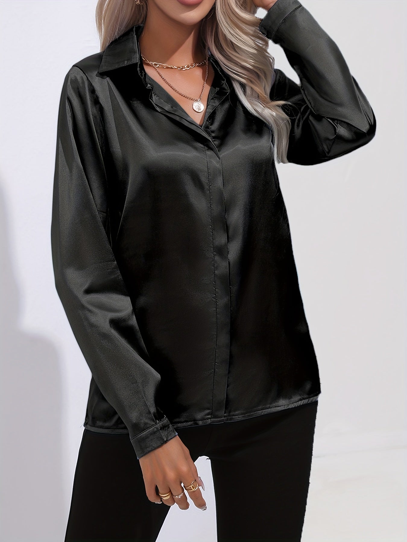 Satin Button-Down Blouse