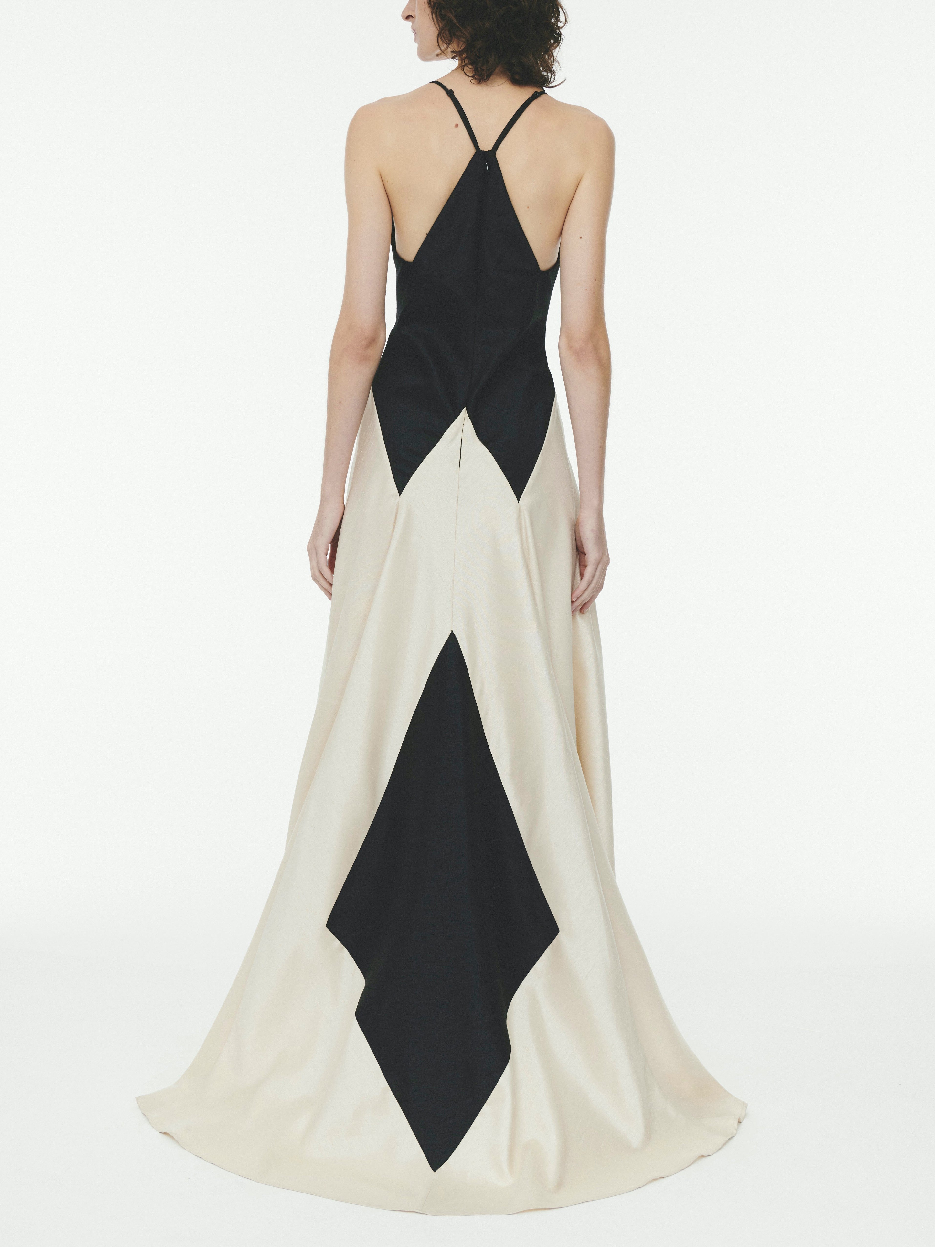 Contrast Stitch Halter Maxi Dress