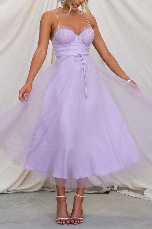 Corset Sweetheart Tulle Midi Dress
