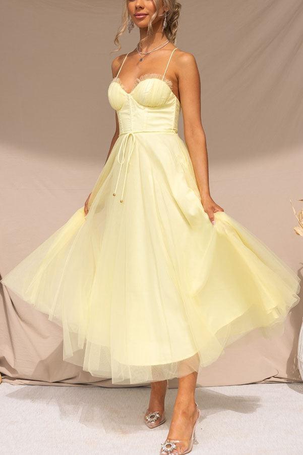 Corset Sweetheart Tulle Midi Dress