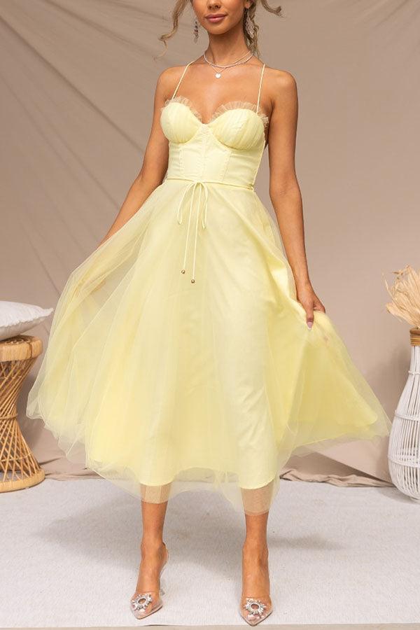 Corset Sweetheart Tulle Midi Dress