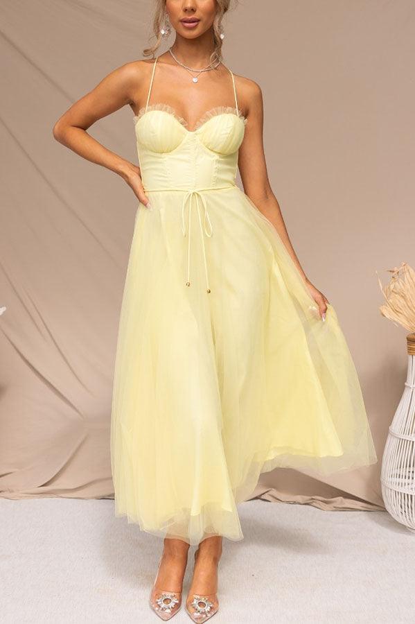 Corset Sweetheart Tulle Midi Dress