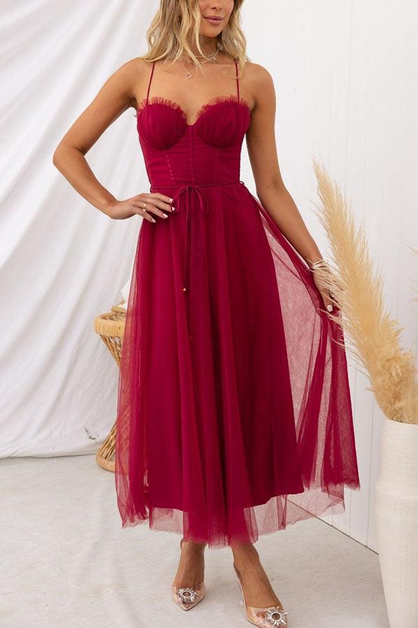 Corset Sweetheart Tulle Midi Dress