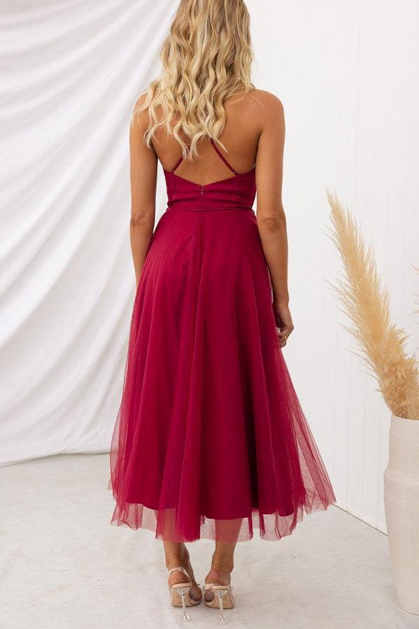 Corset Sweetheart Tulle Midi Dress