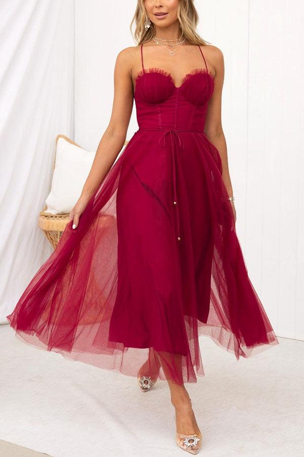 Corset Sweetheart Tulle Midi Dress