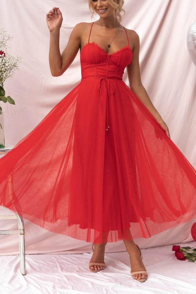 Corset Sweetheart Tulle Midi Dress