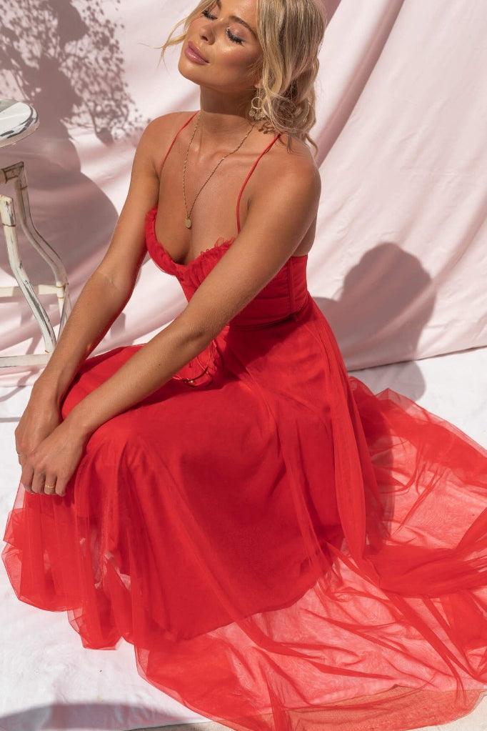 Corset Sweetheart Tulle Midi Dress