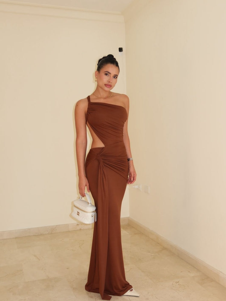 Asymmetric Cutout Maxi Dress — women's maxi dress, view 8 by Emyri