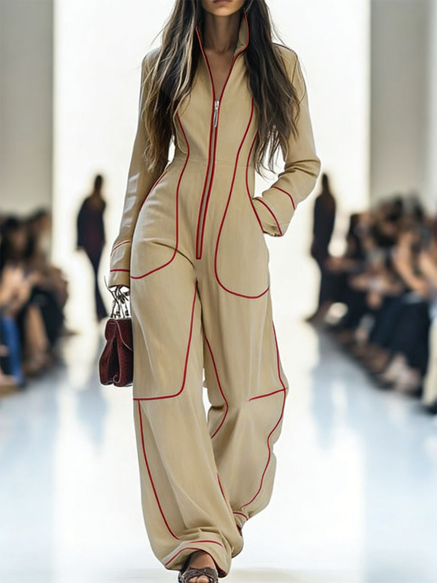 Contrast Stitch Wide Leg Jumpsuit