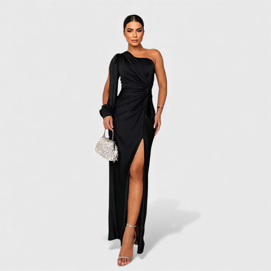 One-Shoulder Satin Maxi Dress