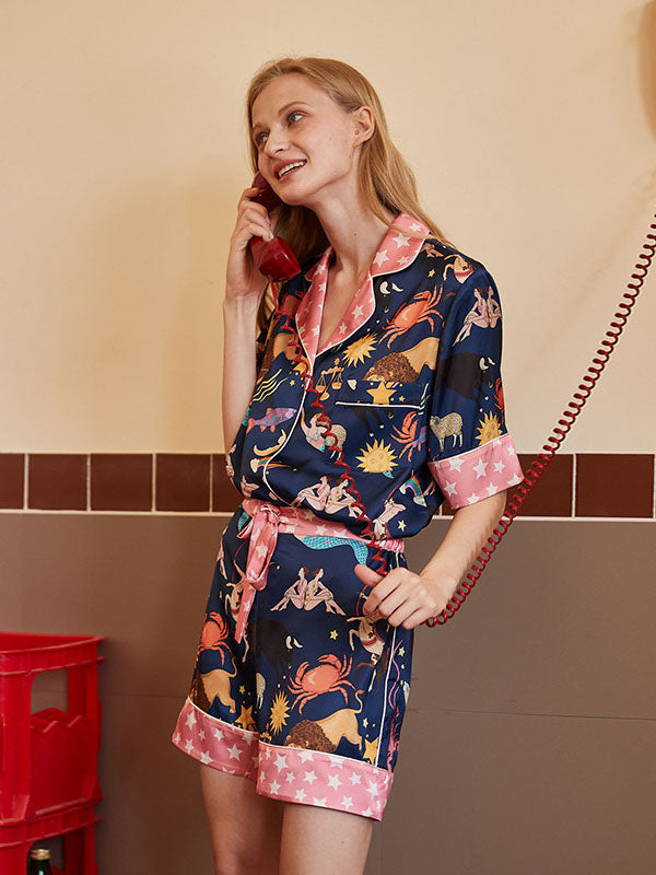 Blue Constellation Shorts Pyjama Set — women's pyjama set, view 3 by Emyri