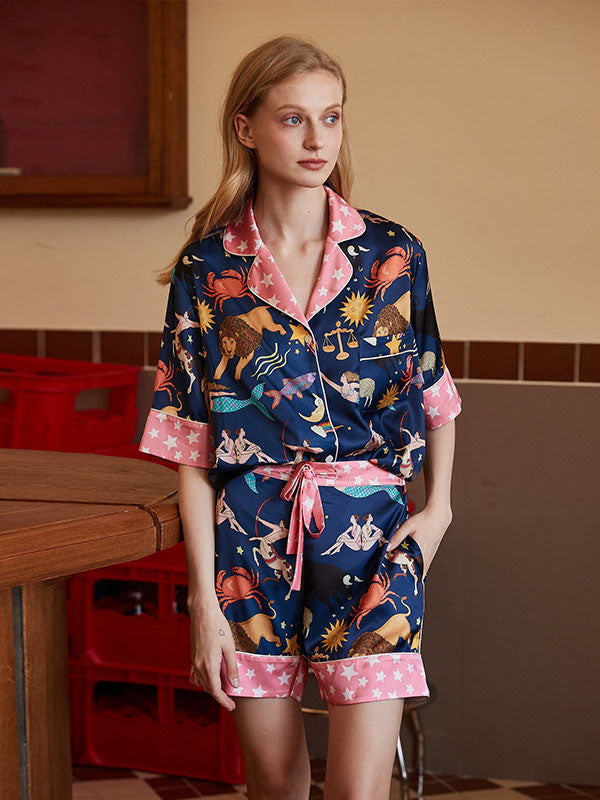 Blue Constellation Shorts Pyjama Set — women's pyjama set, view 4 by Emyri