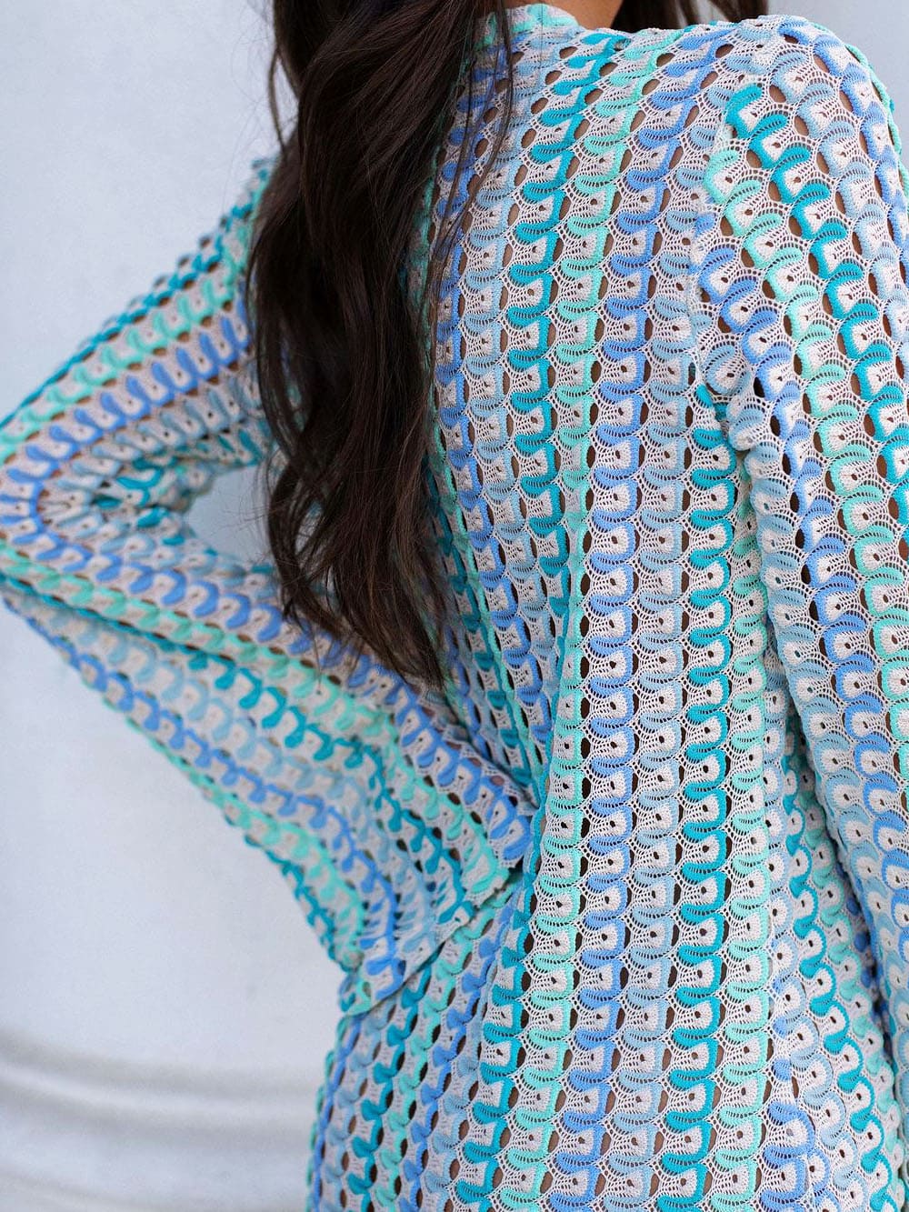 Blue Crochet Maxi Dress — women's maxi dress, view 4 by Emyri