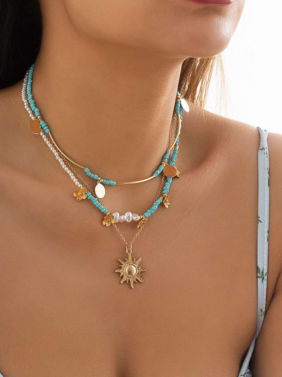 Women's Boho Beaded Pearl Necklace Set