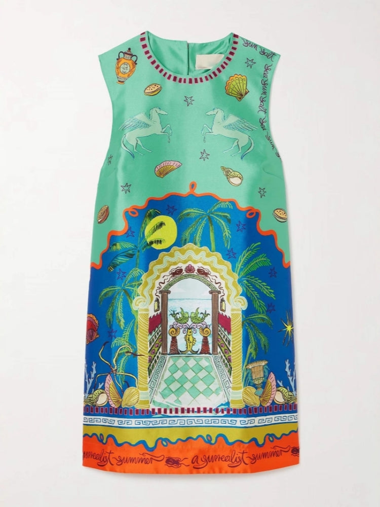Botanical Print Satin Mini Dress — women's mini dress, view 4 by Emyri